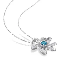 Julianna B Sterling Silver London Blue Topaz and White Topaz Flower Necklace