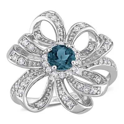 Julianna B Sterling Silver London Blue Topaz and White Topaz Flower Ring