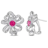 Julianna B Sterling Silver Pink Topaz and White Topaz Clip Earrings