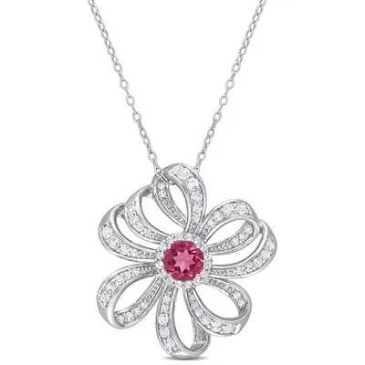 Julianna B Sterling Silver Pink Topaz and White Topaz Flower Necklace