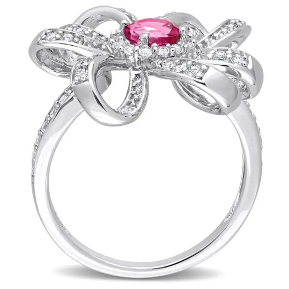 Julianna B Sterling Silver Pink Topaz and White Topaz Flower Cocktail Ring