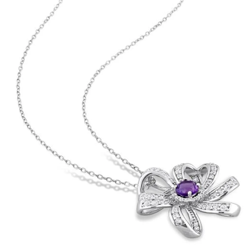 Julianna B Sterling Silver African Amethyst and White Topaz Flower Necklace