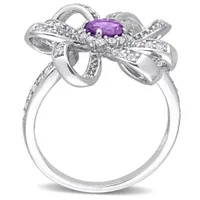 Julianna B Sterling Silver African Amethyst and White Topaz Flower Cocktail Ring