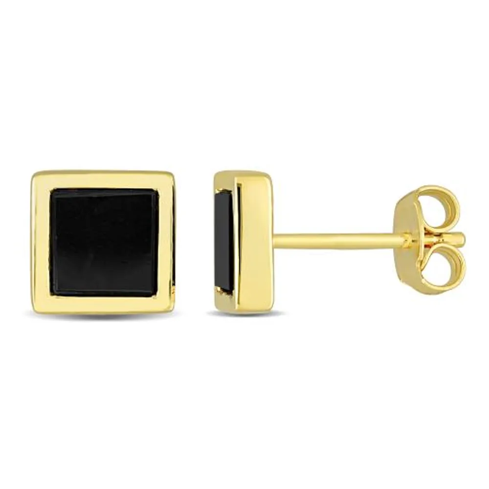 Julianna B Yellow Plated Sterling Silver Black Onyx Fashion Post Earrings