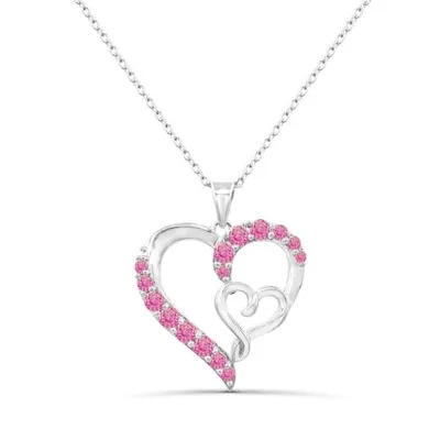 Sterling Silver Created Pink Sapphire Heart Necklace