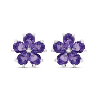 Sterling Silver Amethyst and Diamond Flower Earrings