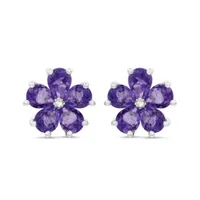 Sterling Silver Amethyst and Diamond Flower Earrings