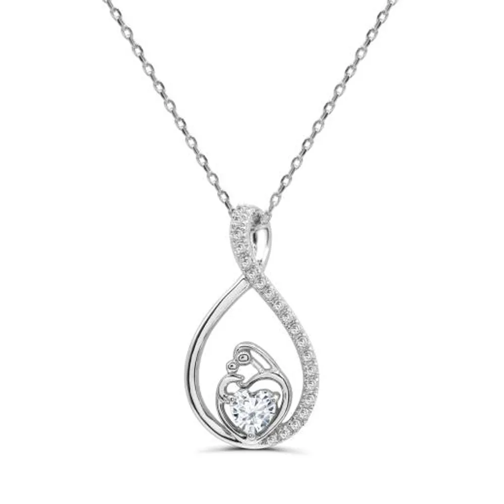 Sterling Silver Created White Sapphire Mother/Child Pendant