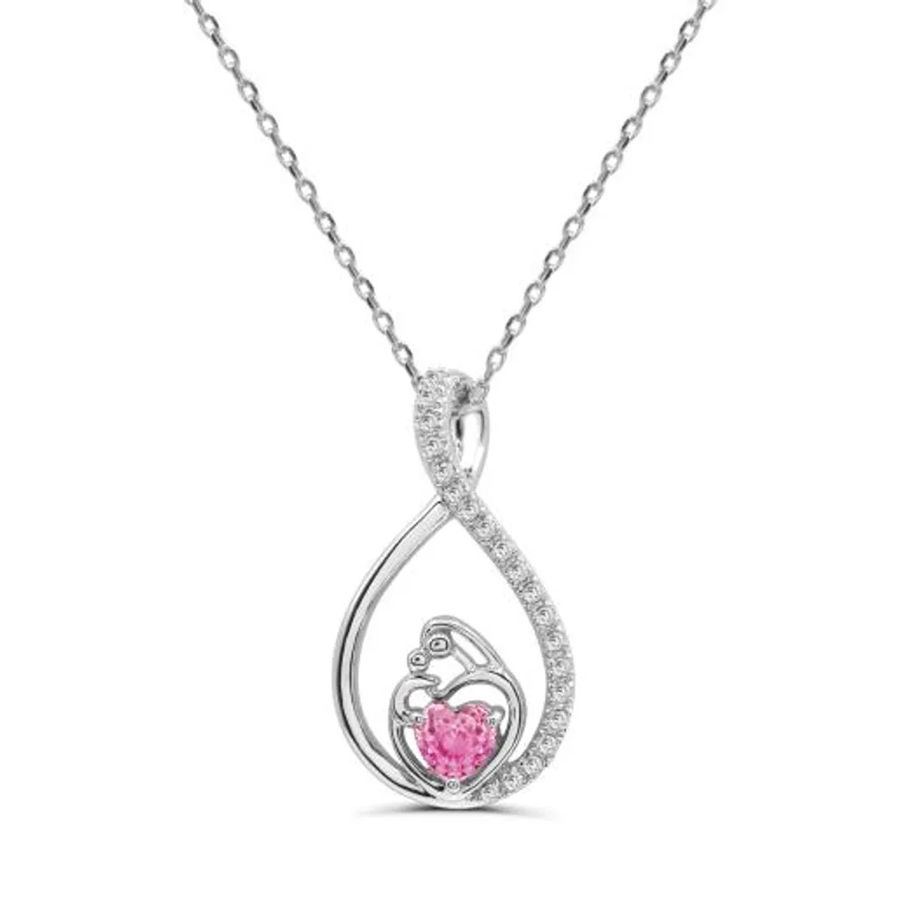 Sterling Silver Created Pink & White Sapphire Mother/Child Pendant