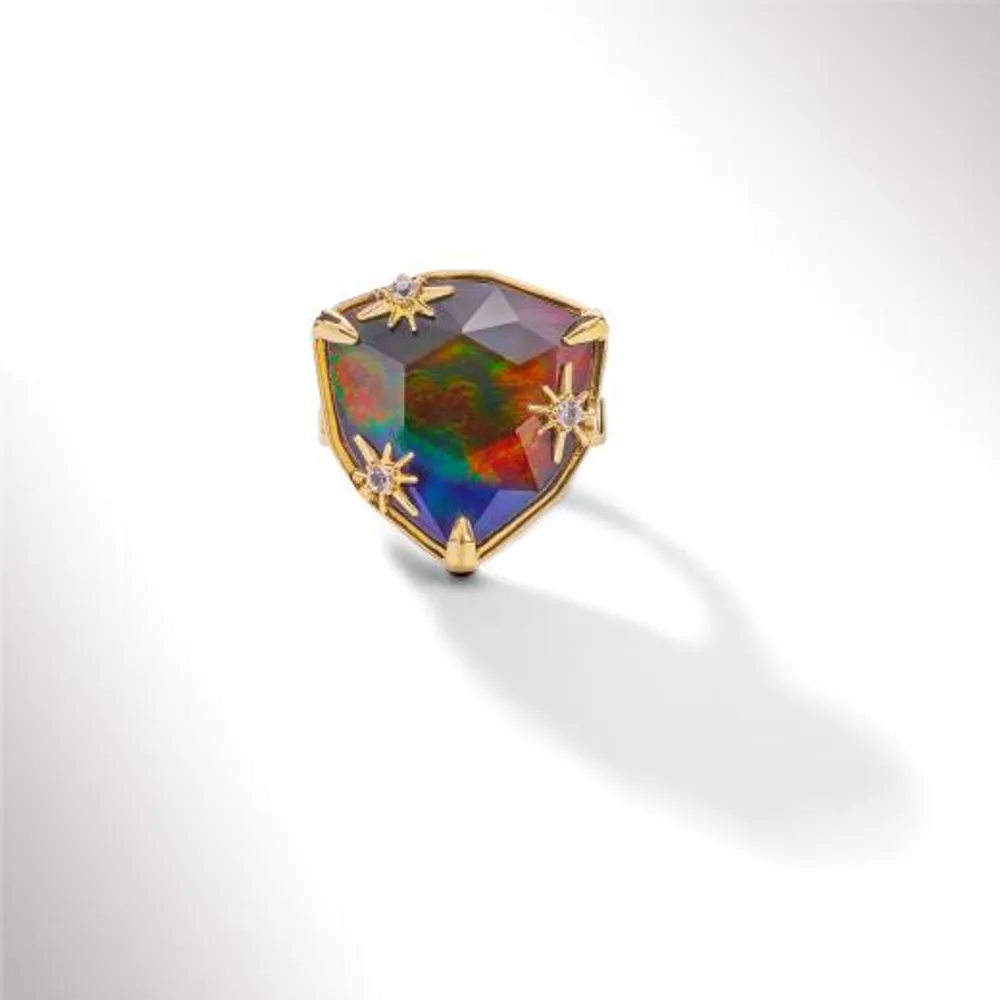 KORITE STARLIGHT Sterling Sliver 18K Gold Plated Ammolite & White Topaz Ring