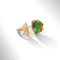 KORITE STARLIGHT Sterling Silver 18K Gold Plated Ammolite & White Topaz Ring