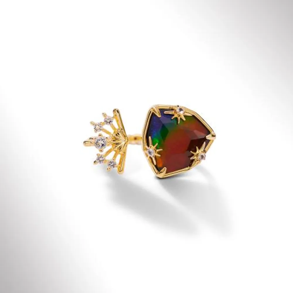 KORITE STARLIGHT Sterling Silver 18K Gold Plated Ammolite & White Topaz Ring