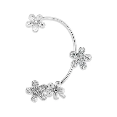 Sterling Silver Cubic Zirconia Floral Left Ear Cuff