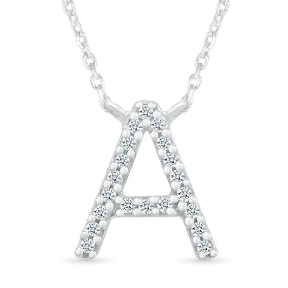 Sterling Silver & Diamond "A" Initial Necklace