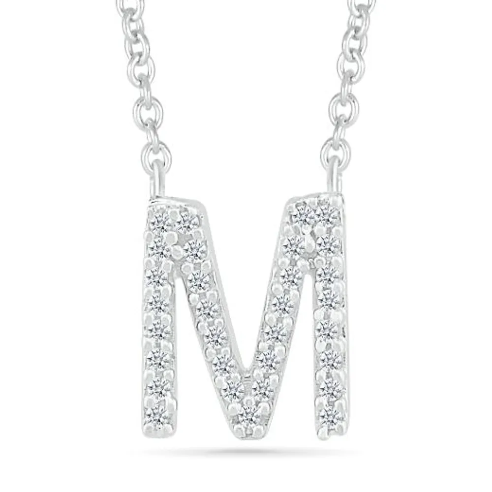 Sterling Silver & Diamond "M" Initial Necklace