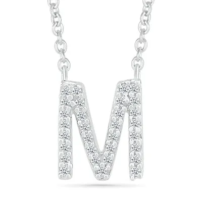 Sterling Silver & Diamond "M" Initial Necklace