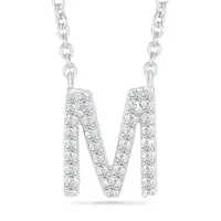 Sterling Silver & Diamond "M" Initial Necklace