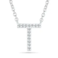 Sterling Silver & Diamond "T" Initial Necklace