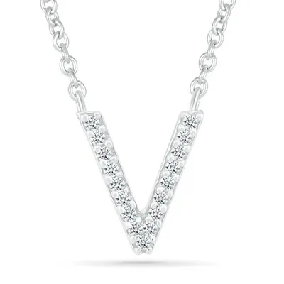 Sterling Silver & Diamond "V" Initial Necklace