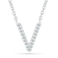 Sterling Silver & Diamond "V" Initial Necklace