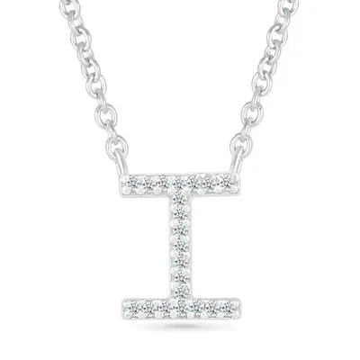 Sterling Silver & Diamond "I" Initial Necklace