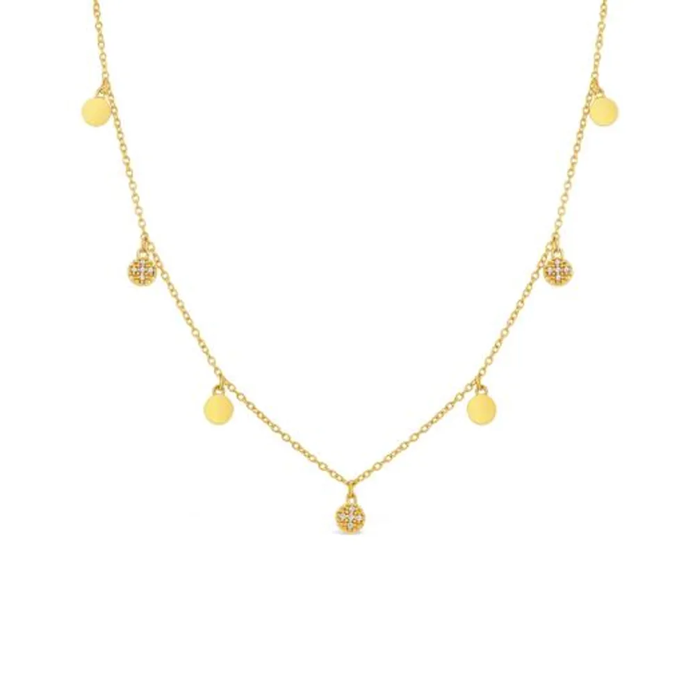 Sterling Silver 10K Yellow Gold Plated Diamond Drop Circle Necklace