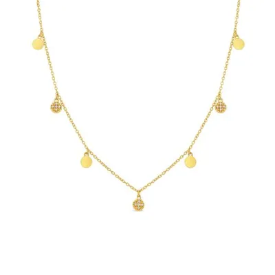 Sterling Silver 10K Yellow Gold Plated Diamond Drop Circle Necklace