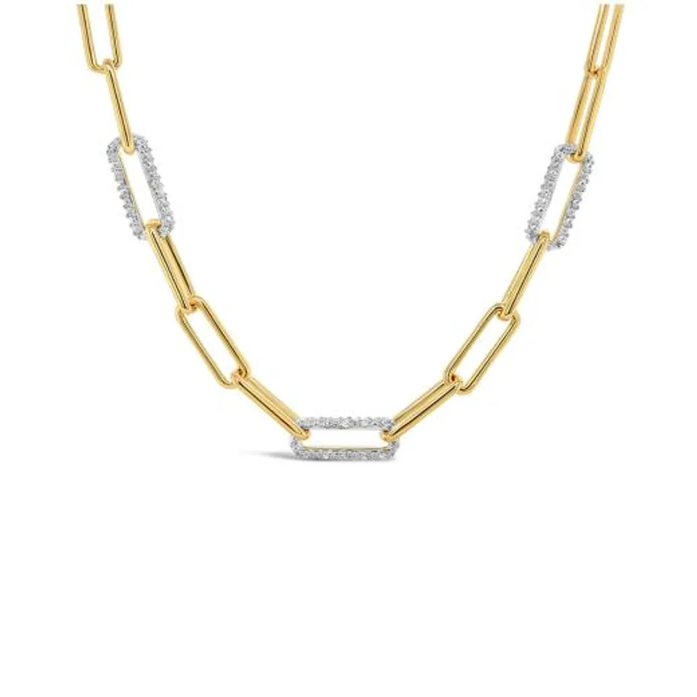 Sterling Silver 10K Yellow Gold Plated 0.20CTW Diamond Paperclip Chain