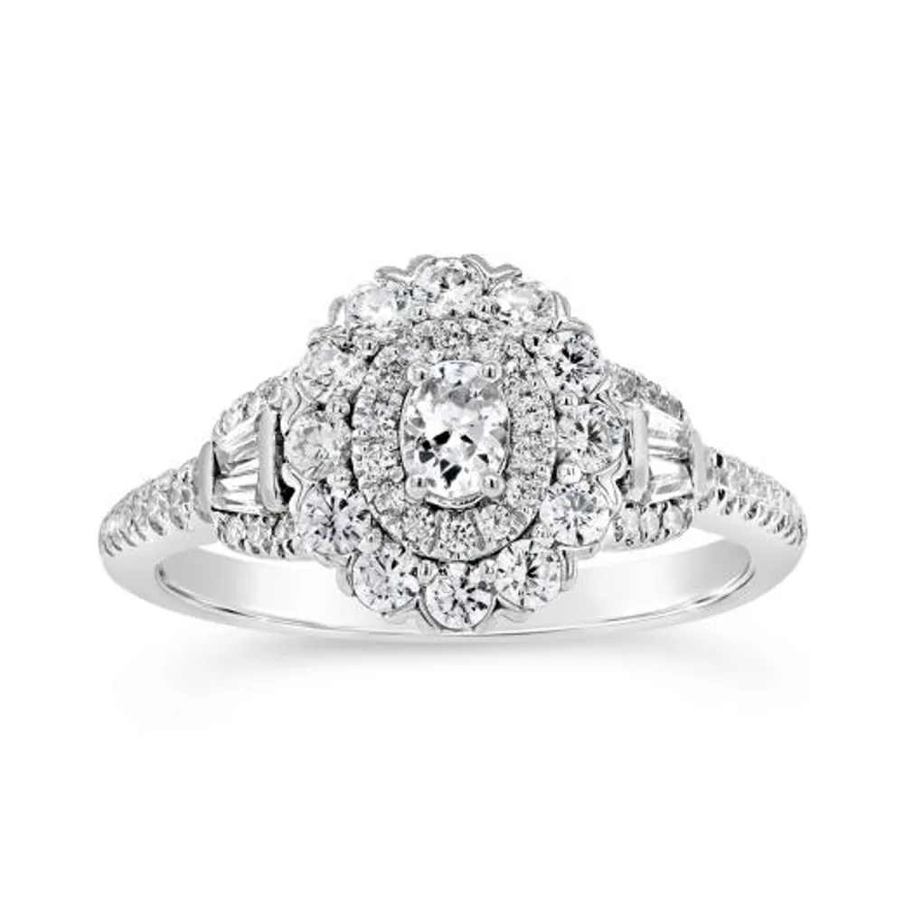 14K White Gold 1.00CTW Diamond Oval Bridal Ring