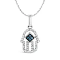 Sterling Silver 0.10CTW White & Blue Diamond Hamsa Pendant