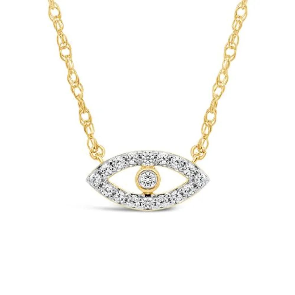 10K Yellow Gold Diamond Evil Eye Necklace