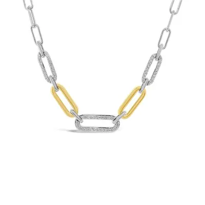 Sterling Silver 10K Yellow Gold 0.29CTW Diamond Paperclip Chain