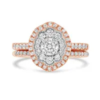 10K Rose Gold 1.00CTW Diamond Oval Shaped Bridal Set