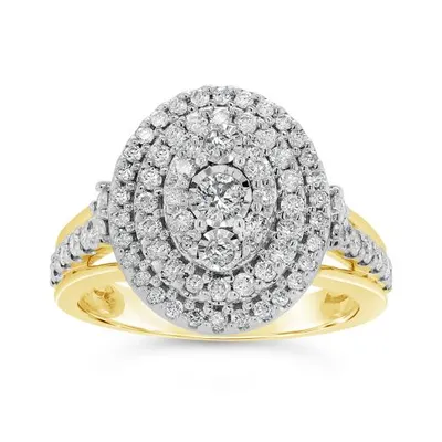 10K Yellow Gold 1.00CTW Diamond Oval Shaped Fashion Ring