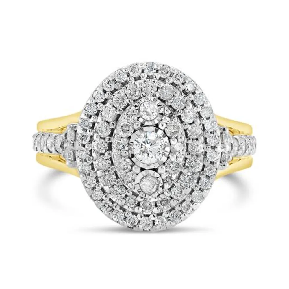 10K Yellow Gold 1.00CTW Diamond Oval Shaped Fashion Ring