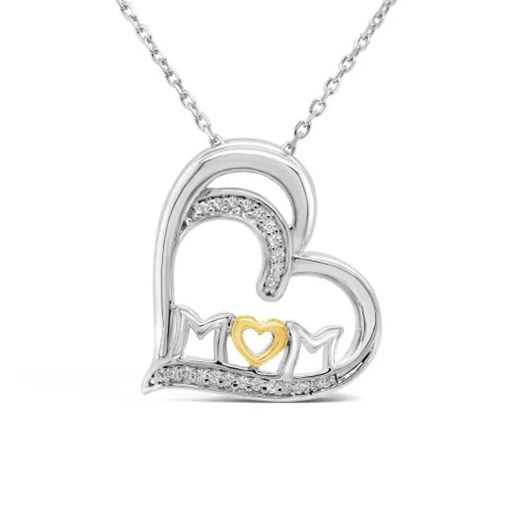 Sterling Silver & 10K Yellow Gold Diamond Mom Heart Pendant