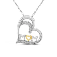 Sterling Silver & 10K Yellow Gold Diamond Mom Heart Pendant