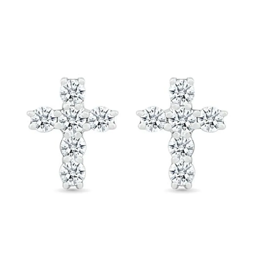 10K White Gold 0.23CTW Diamond Cross Earrings