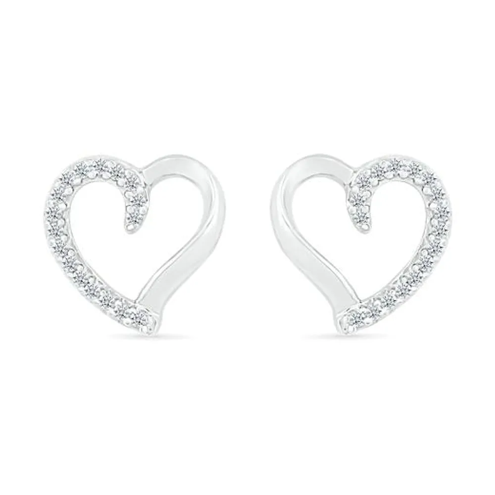 10K White Gold Diamond Heart Earrings