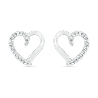 10K White Gold Diamond Heart Earrings