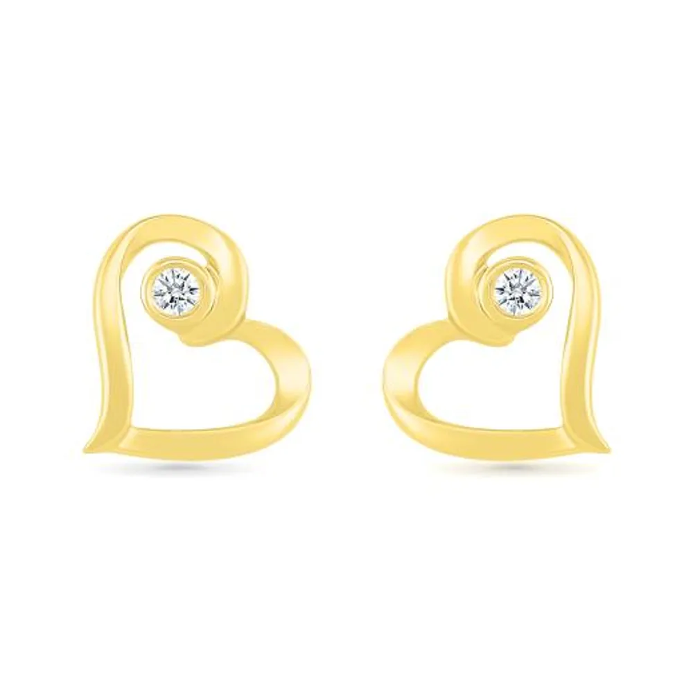 10K Yellow Gold Diamond Heart Earrings