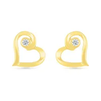 10K Yellow Gold Diamond Heart Earrings