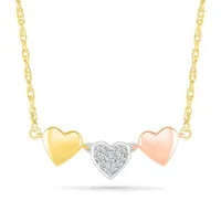 10K Tri-Colour Gold Heart Trio Diamond Necklace