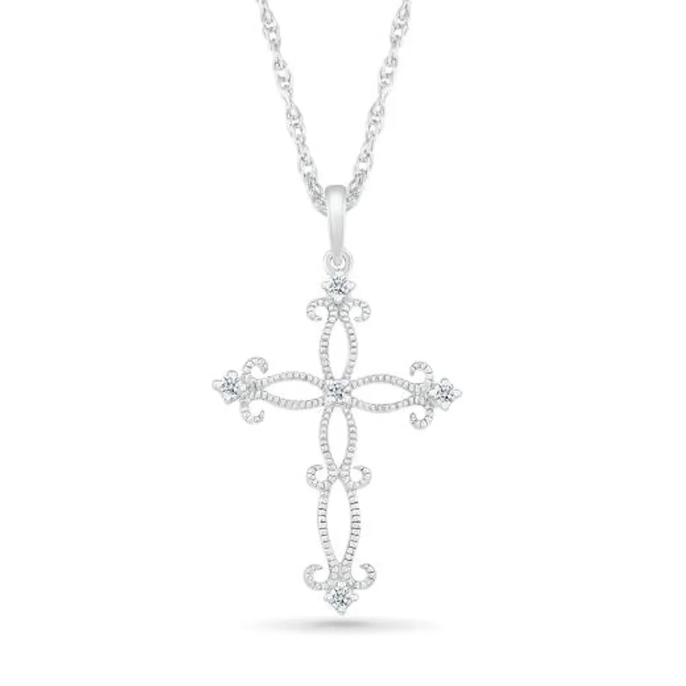 10K White Gold Diamond Cross Pendant