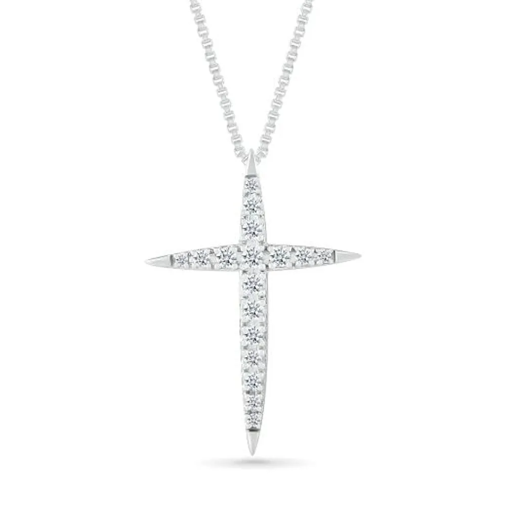 10K White Gold 0.29CTW Diamond Pointed Cross Pendant