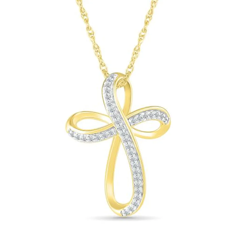 10K Yellow Gold 0.14CTW Diamond Twist Cross Pendant