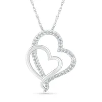 10K White Gold 0.14CTW Diamond Hearts Pendant