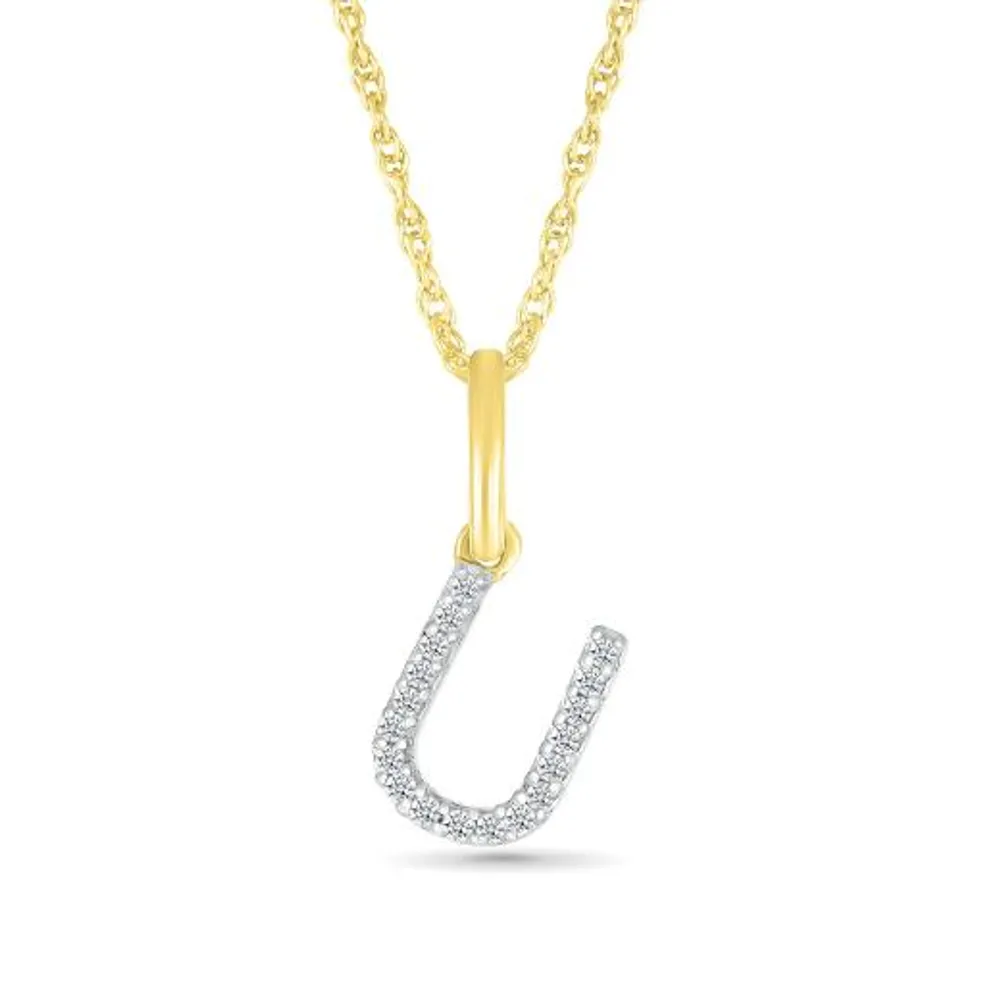 10K Yellow Gold & Diamond "U" Initial Pendant