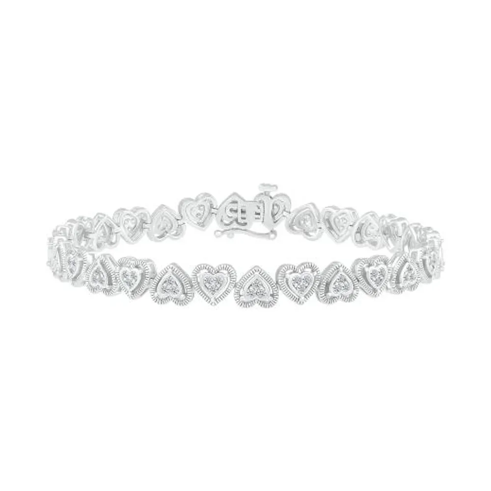 Sterling Silver 0.95CTW Diamond Heart Bracelet