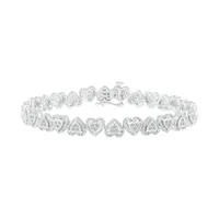 Sterling Silver 0.95CTW Diamond Heart Bracelet